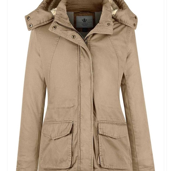 New Sz M Womens brown winter Sherpa lined business casual jacket with hood - Picture 3 of 11